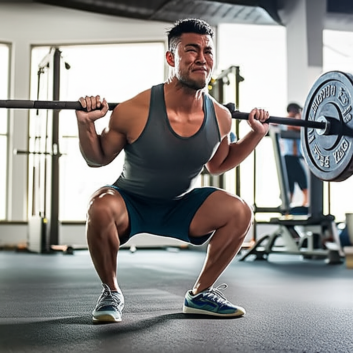 Athlete intensely performing a challenging exercise in a modern gym, showcasing strength and endurance.
