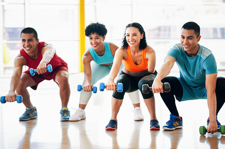 Beginners engaging in a workout at a gym