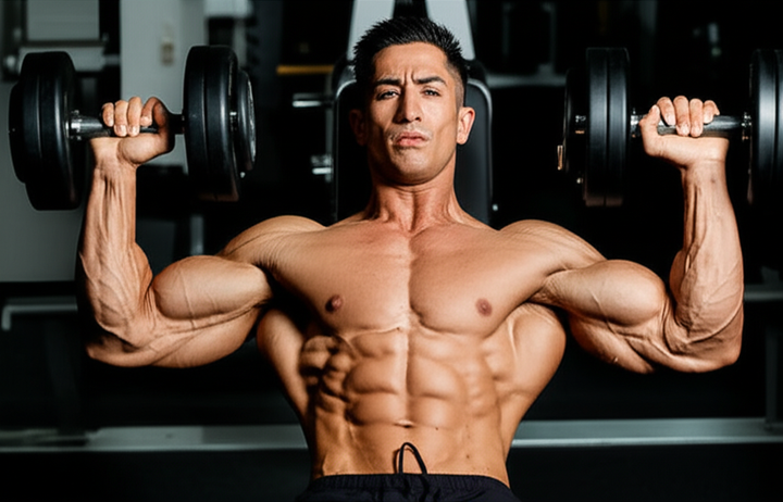 Muscular athlete performing incline dumbbell press to build chest mass and definition.