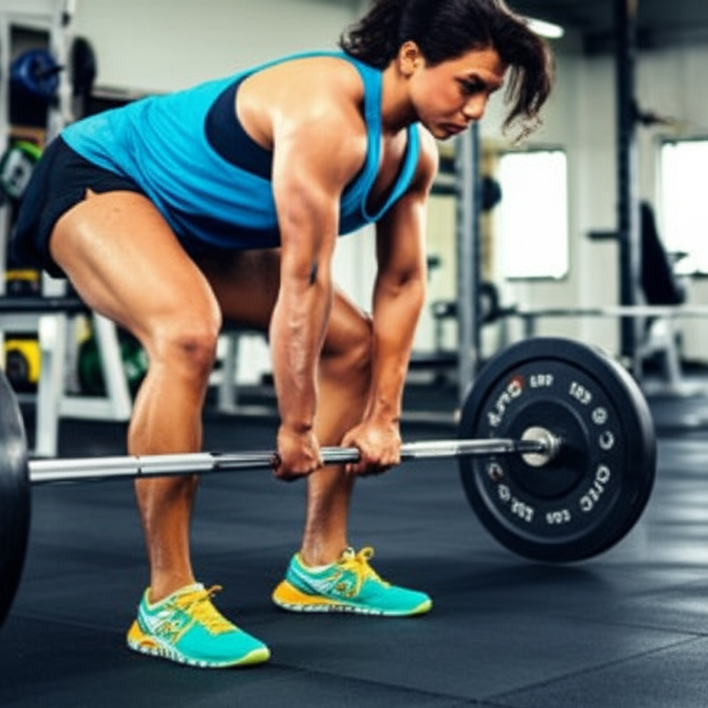 Athlete performing a Romanian Deadlift with a barbell, demonstrating proper hamstring engagement.