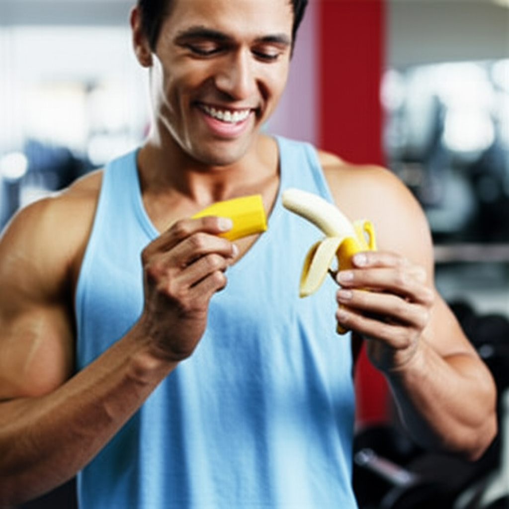 Athlete enjoying a healthy, energy-boosting snack at the gym after a workout.