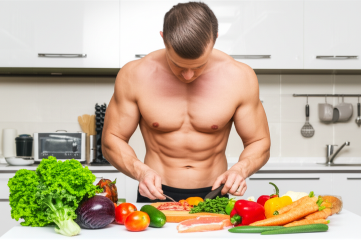 Athlete preparing a healthy meal for a cutting diet.