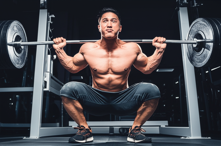 Muscular athlete lifting heavy weights in a gym, representing the effort involved in muscle growth.